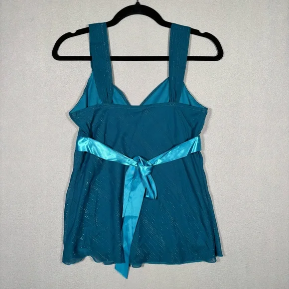 Ally B. Babydoll Sleeveless Tank Top Women's Small Turquoise Shimmer Flowy Y2k - Picture 8 of 9